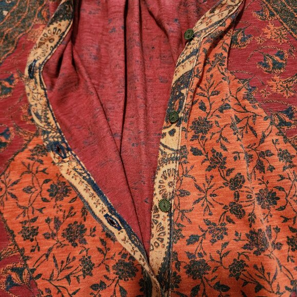 Lucky Brand Abstract Floral Paisley Button Front Top Red Orange Size Small - Picture 4 of 11